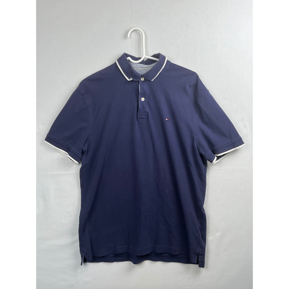 Tommy Hilfiger Polo Shirt Classic Fit Tipped Collar Large Navy Blue